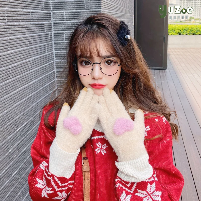 YUZOE осенние женские вязаные теплые перчатки плюс бархатные утолщенные уличные с