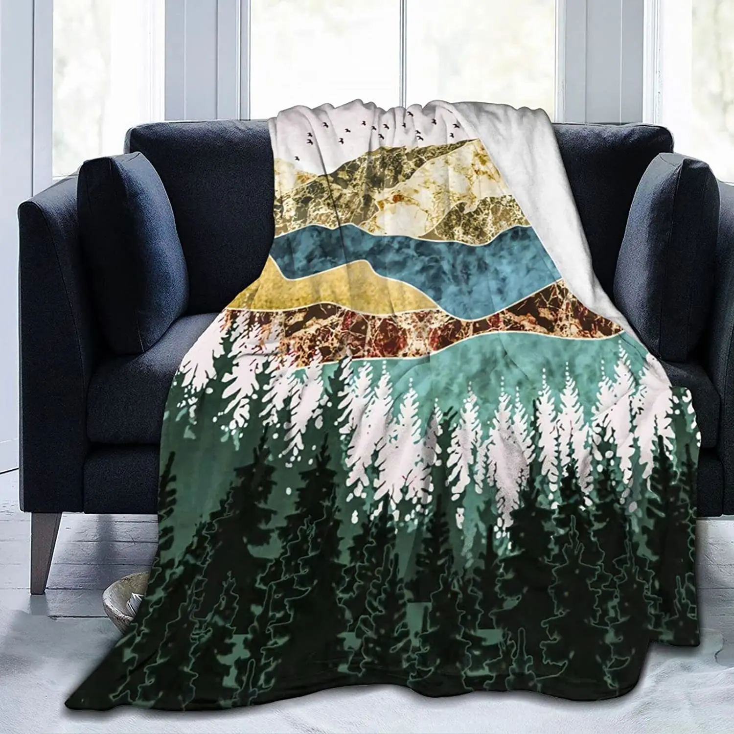 Фланелевое Флисовое одеяло WQAOUD Mountain Tree, легкое одеяло, теплое одеяло для кровати, ультрамягкое удобное одеяло из микрофибры