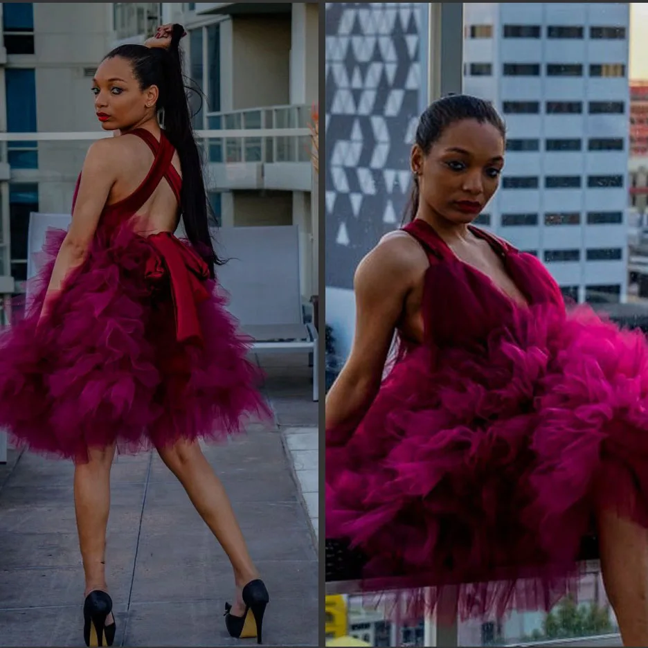 Шикарные короткие фиолетовые официальные платья для выпускного сексуальный v