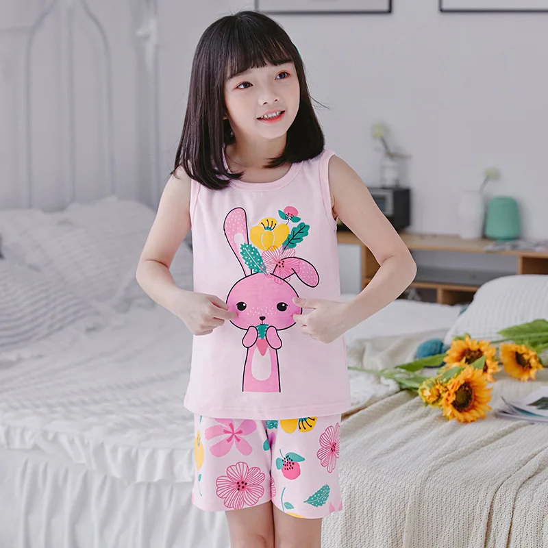 

New Summer Boys Baby Clothes 2-9Years Short Sleeve T Shirt+shorts Girls Sleepwear Outfits Kids Clothing Children's Pajamas Sets