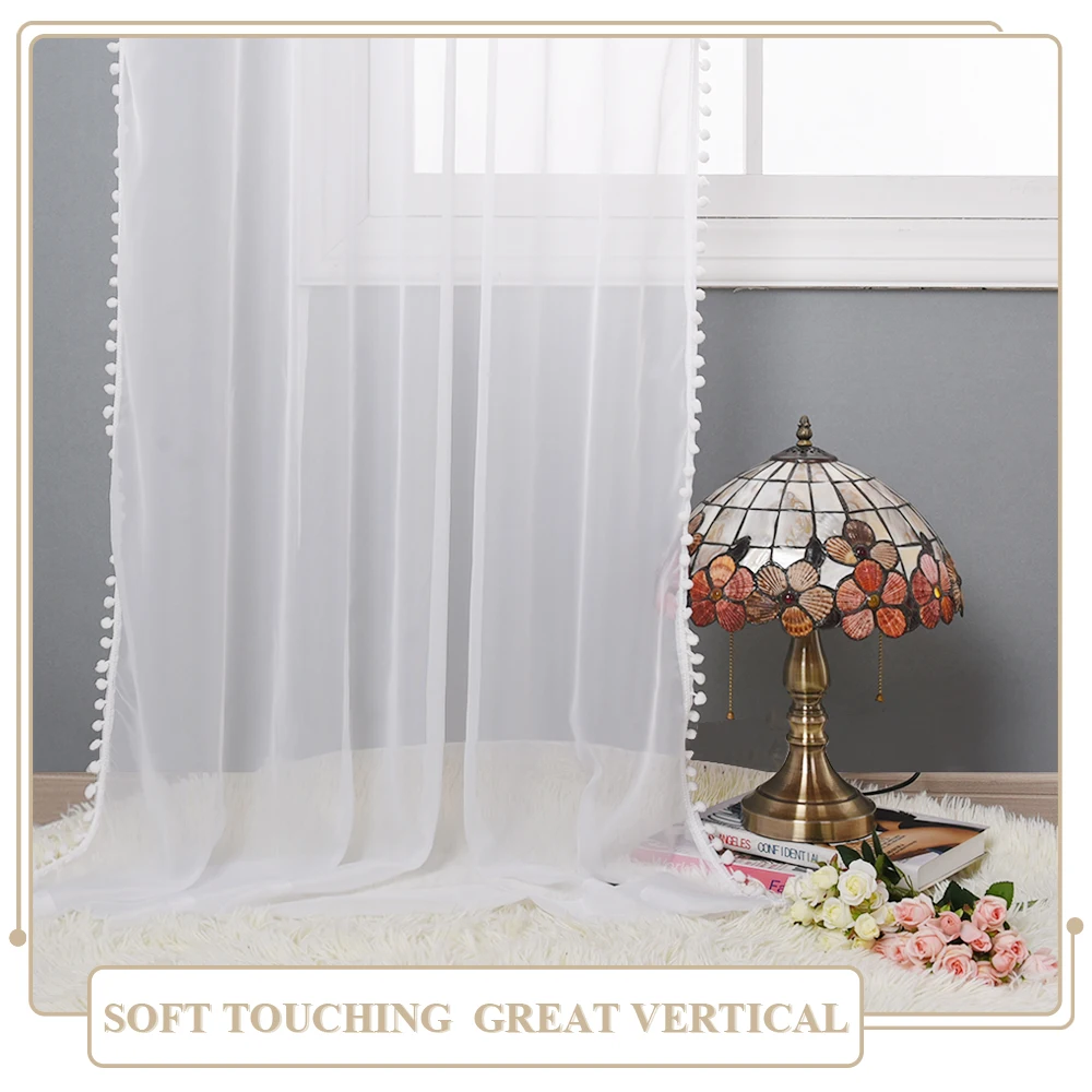Прозрачные шторы с помпоном nictown модная вуаль карманом на белом стержне и