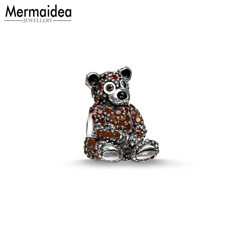 Бусины коричневый медведь Тедди посеребренные бусины стразы подходит для