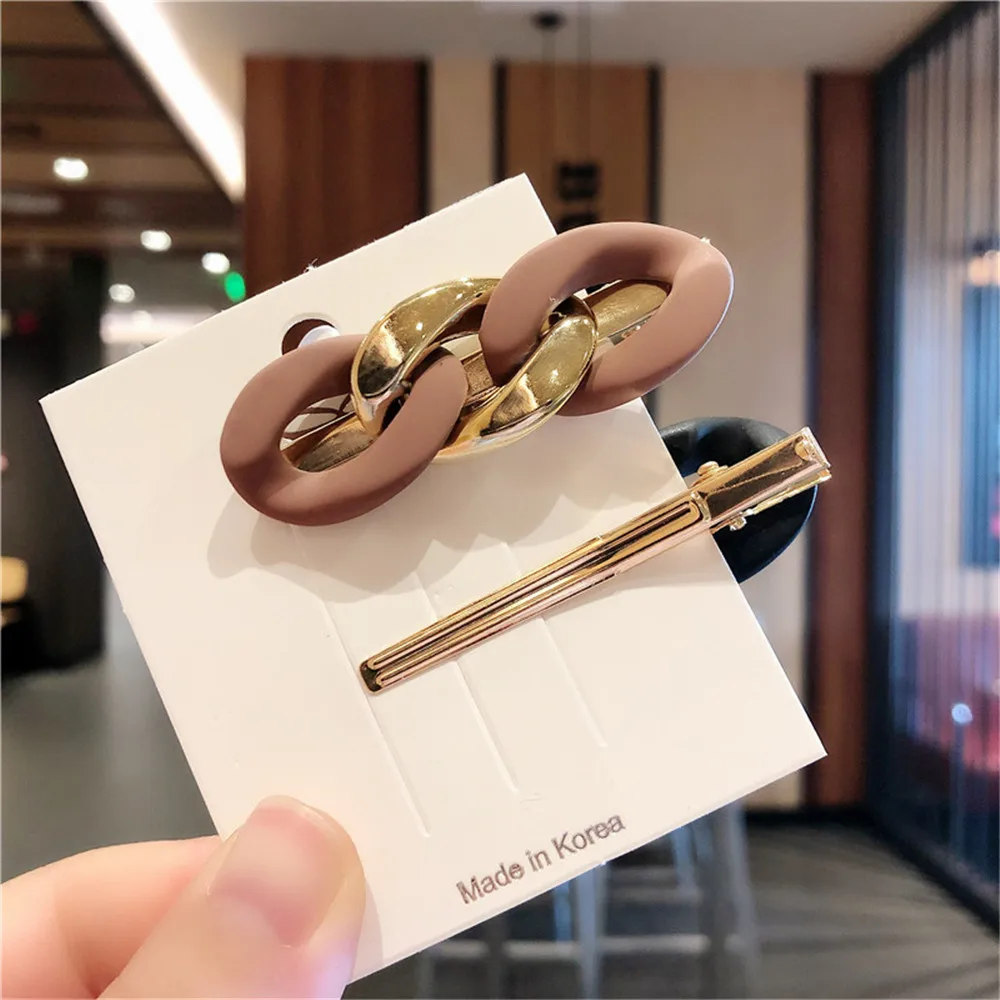 Винтажные корейские заколки для волос из акриловой смолы на цепочке французские