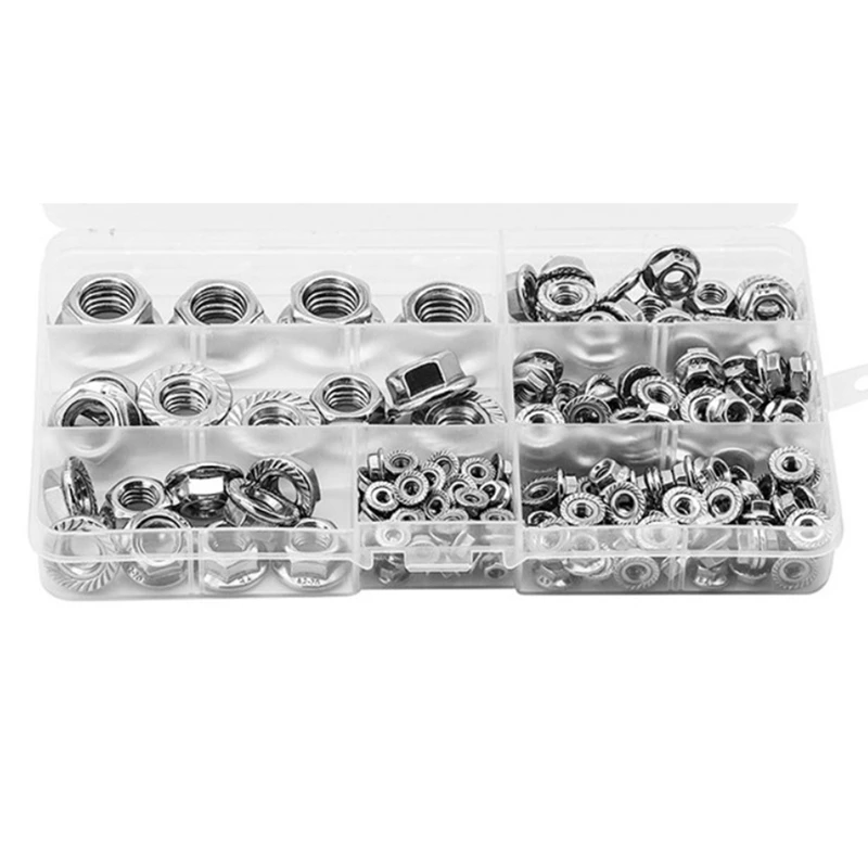 

192 шт. шестигранные гайки с фланцем Ассортимент Комплект M3 M4 M5 M6 M8 M10 M12 304 Нержавеющая сталь метрические фланцевые гайки комплект