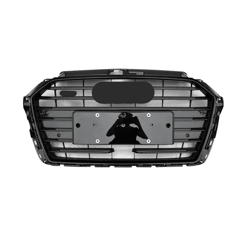 Black Bumper Grille With ACC Hole Car Front Bumper Grill Mesh Hood Front Center Middle Grille for Audi A3/S3 2017-2019 Car Mesh