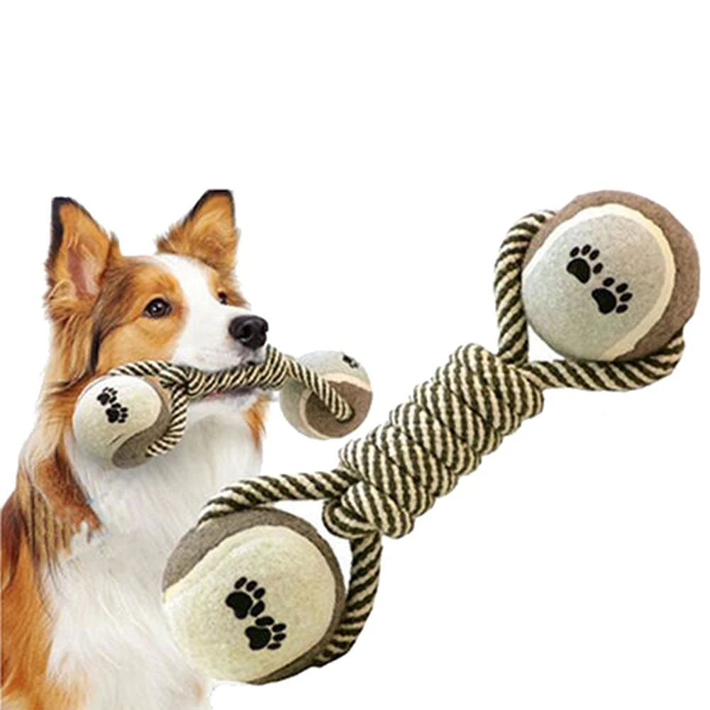 

Puppy toy cotton rope pet toy new product dog toy tennis hemp rope dumbbell tennis cotton rope toy handmade pet toy