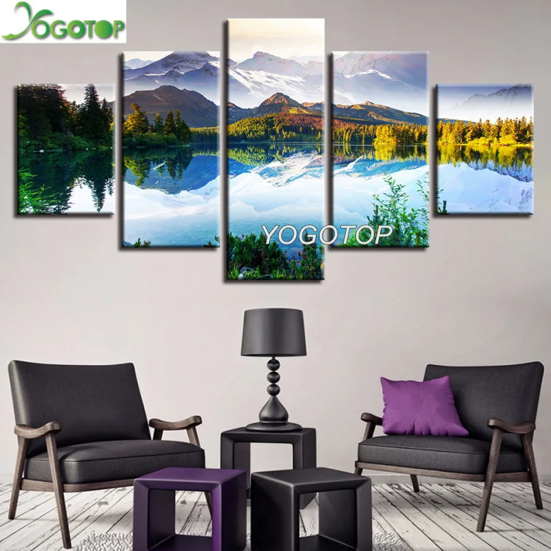 

Алмазная вышивка 5D, полностью алмазная живопись, великолепный пейзаж гор и реки, DIY 3d вышивка крестиком, домашний декор 5 шт. ML930