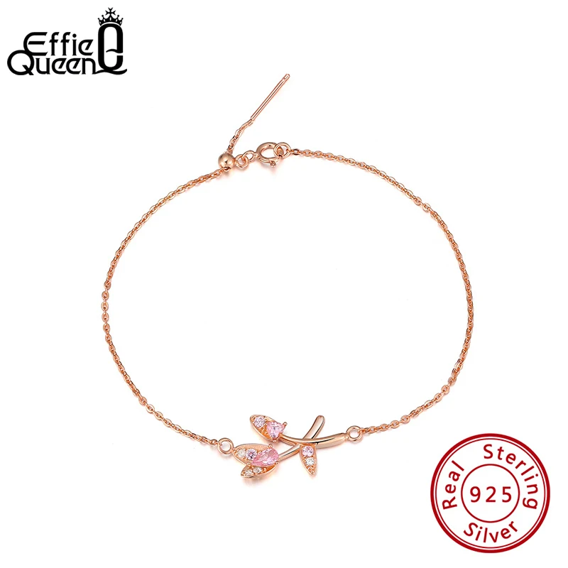 Effie Queen инкрустированные Тонкий женский розового золота браслет из Цвет 925