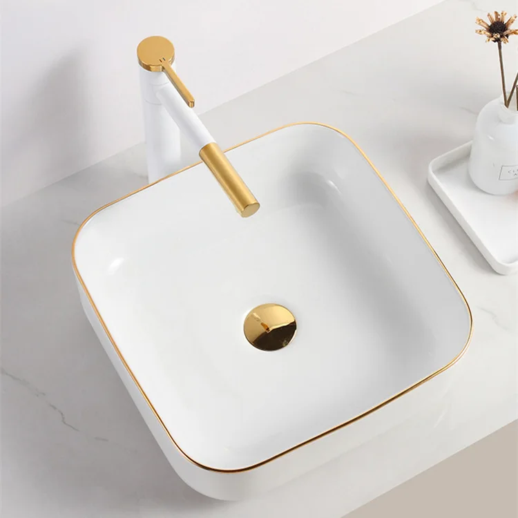 

Нордическая Чрезвычайно простая белая раковина для ванной комнаты, столешница для раковины, прямоугольная чаша для мытья из белого золота ...