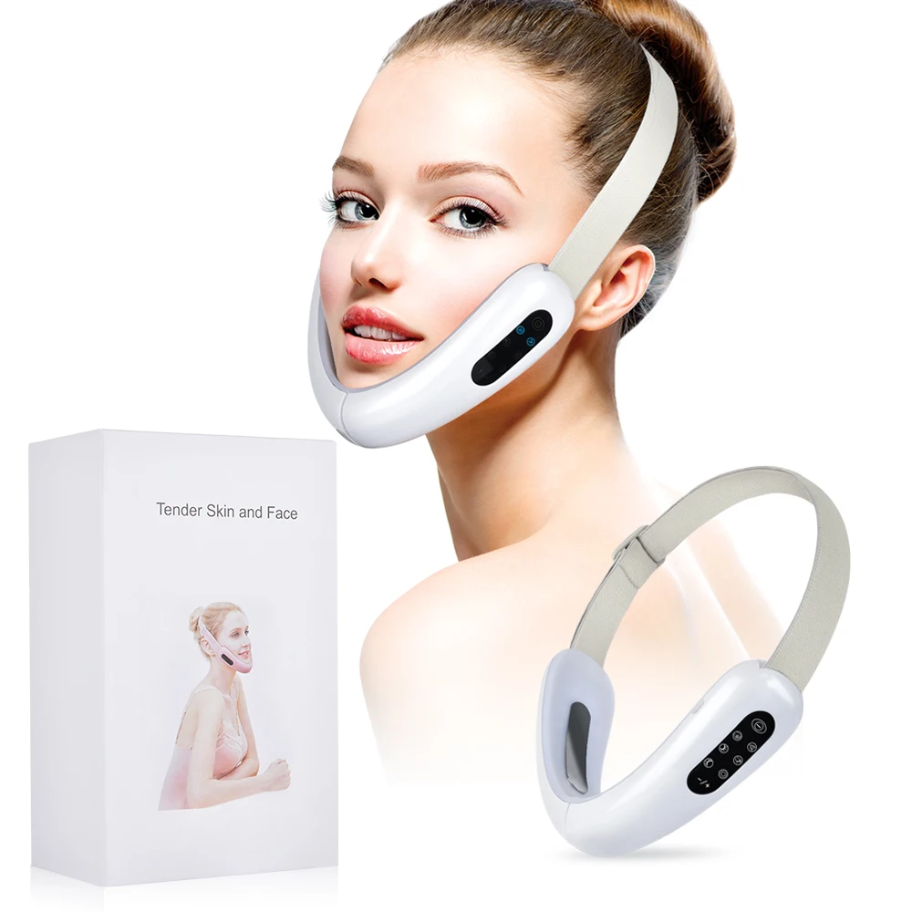 

V Face Massager Red LED Light Therapy EMS Facial Lifting Device Face Slimming Double Chin Reducer Anti Aging Belt Jaw Exerciser