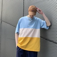 oversized hit color young student 2021 men t shirt short blue white yellow harajuku summer top ulzzang korean looes new clothing