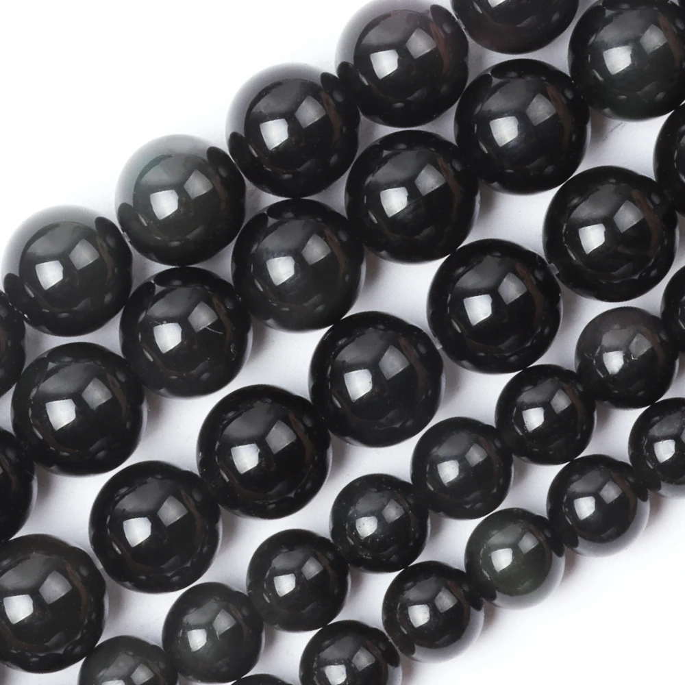 

5A 4/6/8/10/12mm Obsidian Round Natural Stone Bead Loose Spacer Beads for DIY Jewelry Making Bulk Bracelet Necklace Accessroies