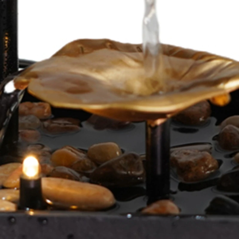 

Indoor 3-Tier Tabletop Fountain, Automatic Pump with Power Switch, Extra Deep Basin with Natural Feature Gold