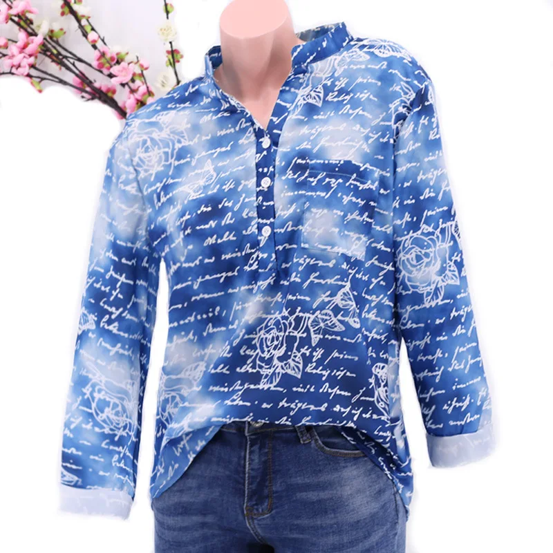 Большие размеры 5XL с буквенным принтом v образным вырезом длинным рукавом