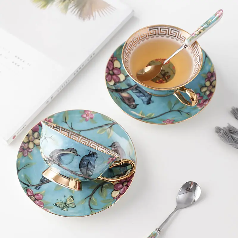 Phnom Penh Coffee Cup Set with Tray Luxury Red Tea Cup Flower Tea Cup Creative English Afternoon Tea Tea Set images - 6