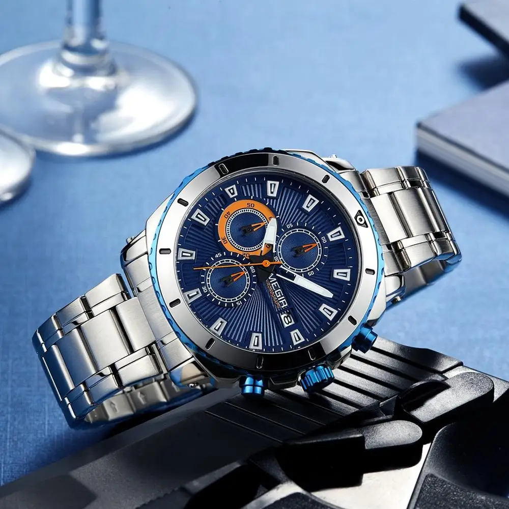 Люксовые часы от бренда MEGIR кварцевый хронограф мужской роскошный бренд часов