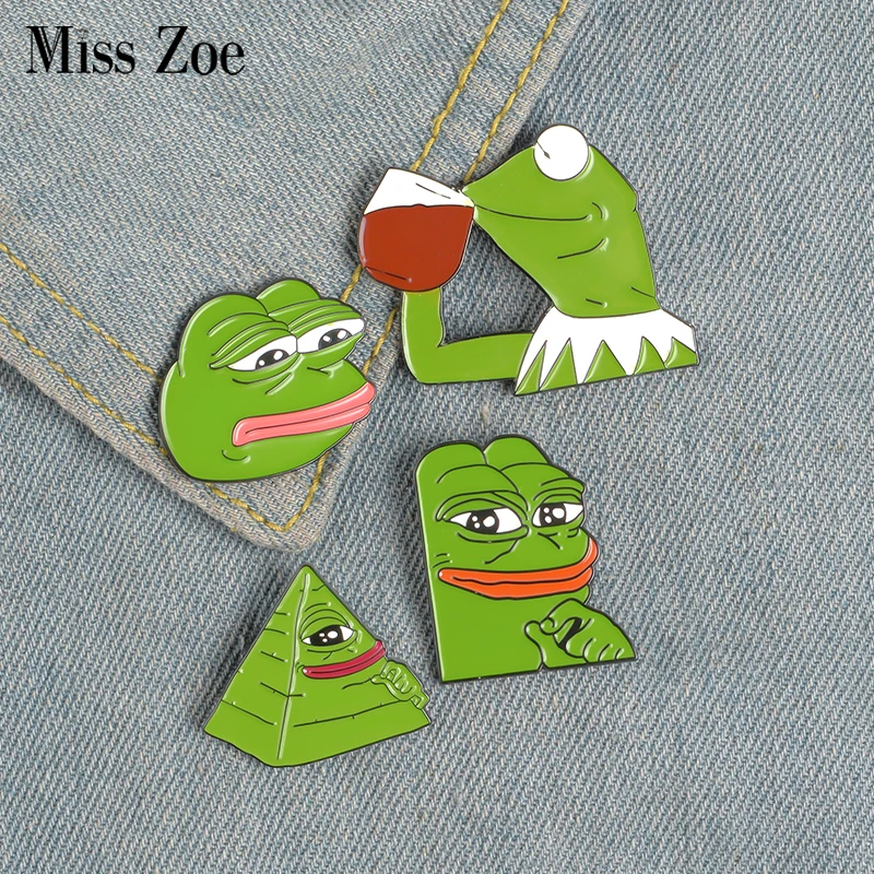 Лягушка Pepe Sad Think Drink Fun Animal джинсовые броши для одежды для женщин эмалированные значки на заказ ювелирные изделия подарки для мужчин