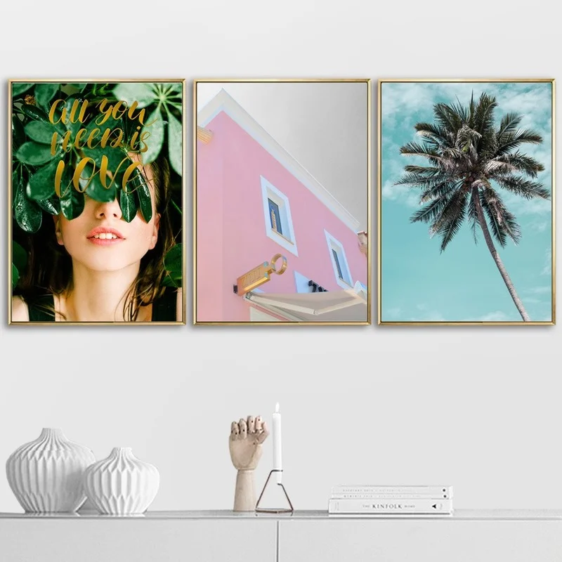 

Nordic Green Planting Palm Tree Modern Sofa Girl Decoration Painting Living Room Bedroom Dining Room Frameless Painting Core
