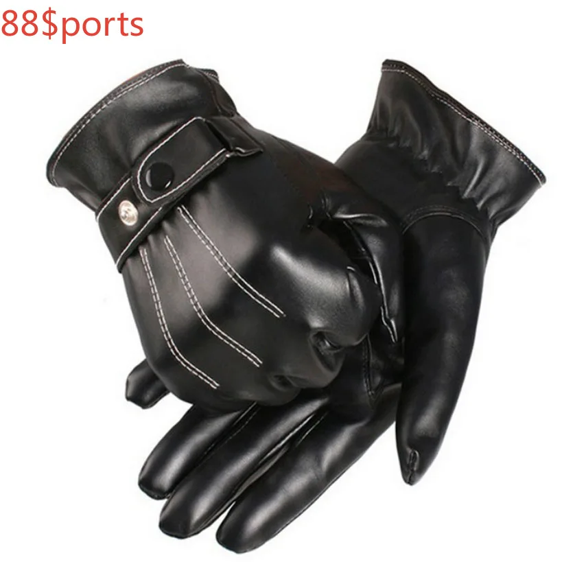 

Gloves Men Winter Leather Black Gloves Button Warm Mittens Luxurious Leather Driving Men's Genuine Sport Gloves Accessories