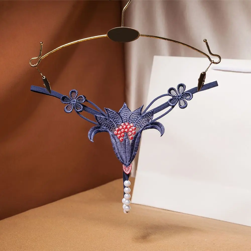 Трусики Тонг женские эластичные с открытой промежностью жемчугом|Трусики| |