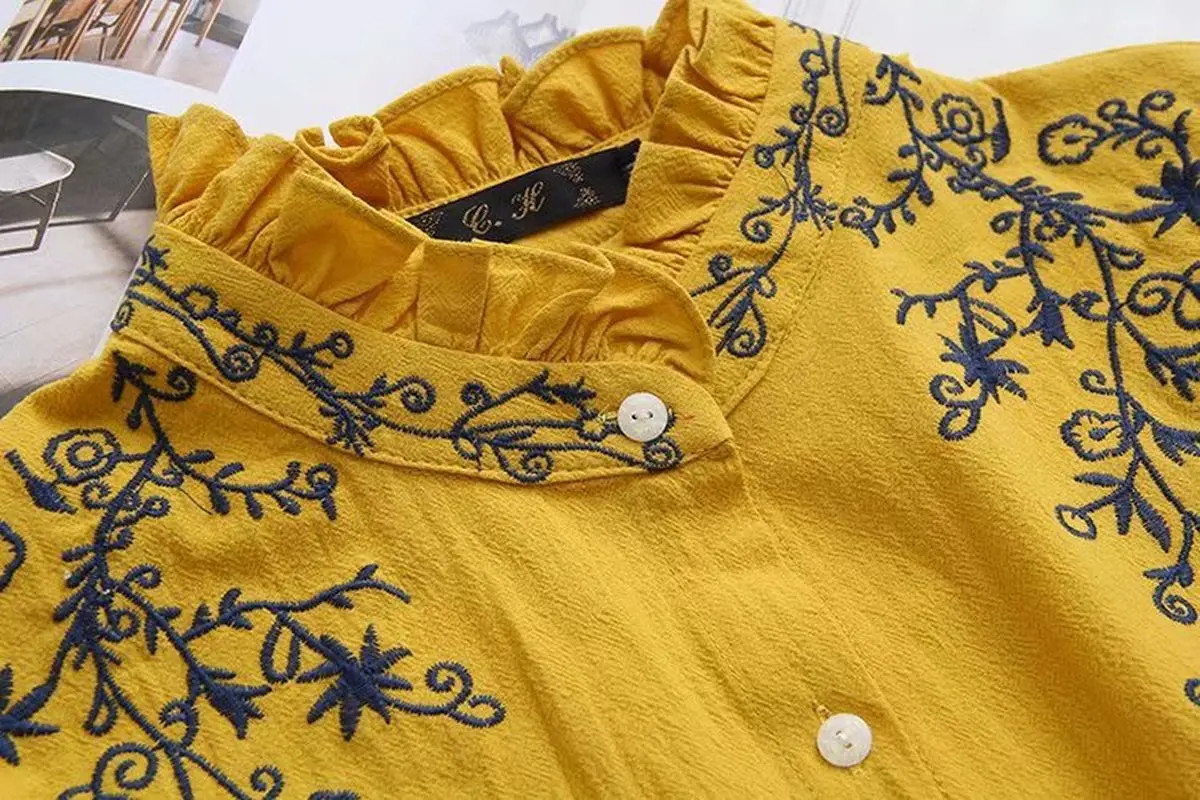 Размера плюс женская блузка с длинным рукавом и воротником оборками