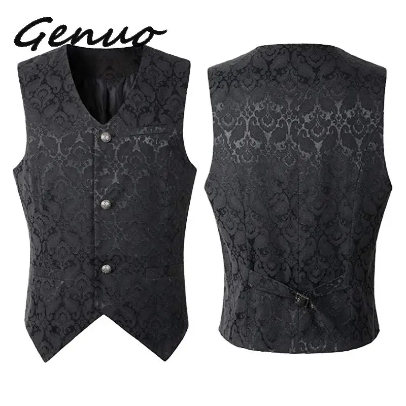 

Genuo New 2019 men's Steampunk Waistcoat Steampunk Jacket Victorian Sleeveless Gothic Brocade Gothic Vintage Vest