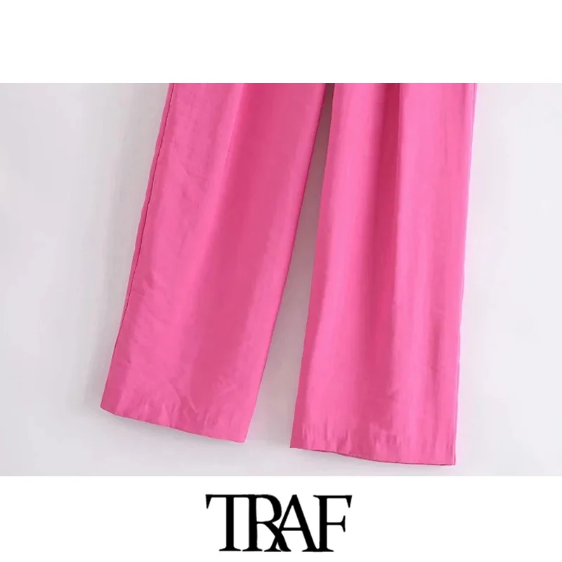 Брюки женские TRAF с боковыми карманами широкие высокой талией на молнии |