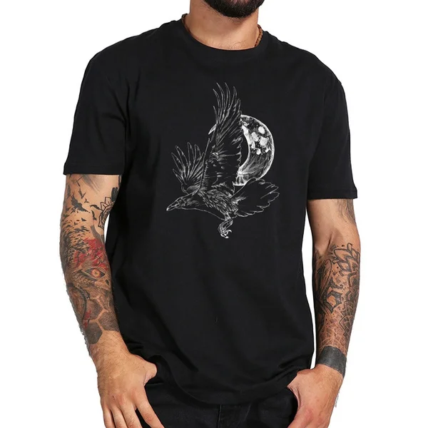 

raven in flight and crescent moon white on bl print summer 2019 T-shirts clothing kpop men's T-shirts t shirt homme