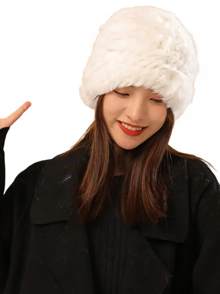 

Новинка Осень-зима 2021, женская уличная шапка из красного кроличьего меха с сеткой для альпинизма, теплые плюшевые шапки с ушками