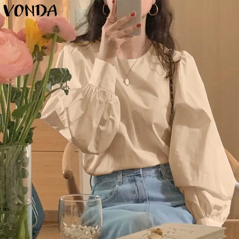

Autumn Woman Blouses 2022 VONDA Ladies Long Lantern Sleeve Blouse O Neck Bohemian Tops Oversized Blusas Femininas Elegant Shirts