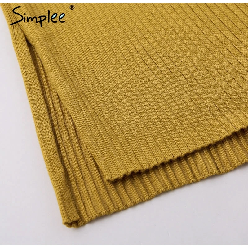 Осенне зимнее облегающее платье Simplee элегантное длинное трикотажное с разрезом