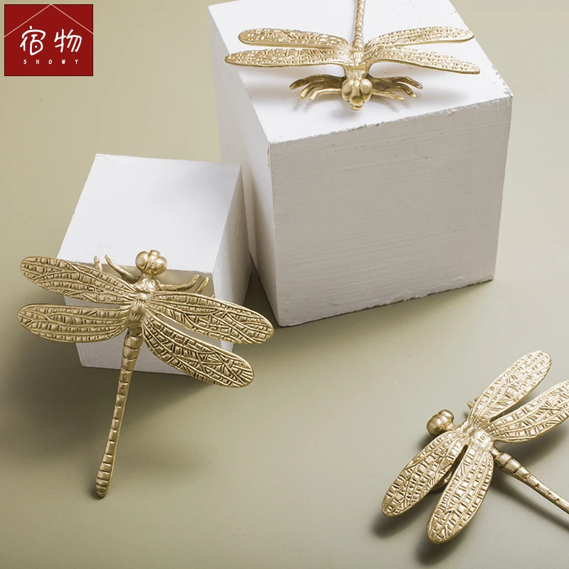 LZSM латунь Стрекоза декоративная ручка для мебели золотая шкафа ящика двери