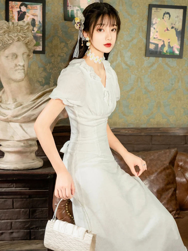 

2020 Новая модная женская одежда платья с V-образным вырезом винтажное платье