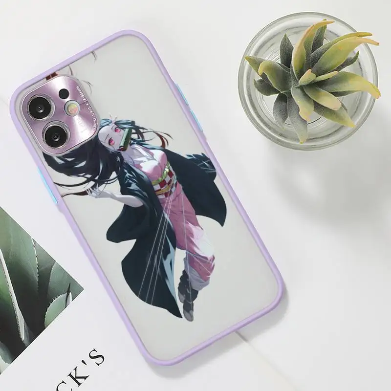 

Kimetsu No Yaiba Demon Slayer Anime Phone Case purple matte transparent For iPhone 7 8 x xs xr 11 12 pro plus max mini Clear