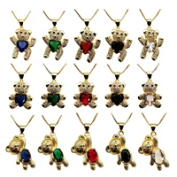 fashion cute teddy bear zircon pendant necklace chain pendant lovely teddy bear pendant necklace copper chain jewelry necklace