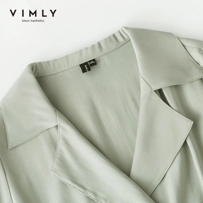 Рубашка Vimly Женская однотонная с отложным воротником на пуговицах поясом длинным