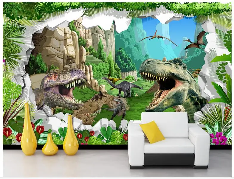 3D настенные фрески обои на заказ Картина Настенная бумага динозавр Эра стерео ТВ