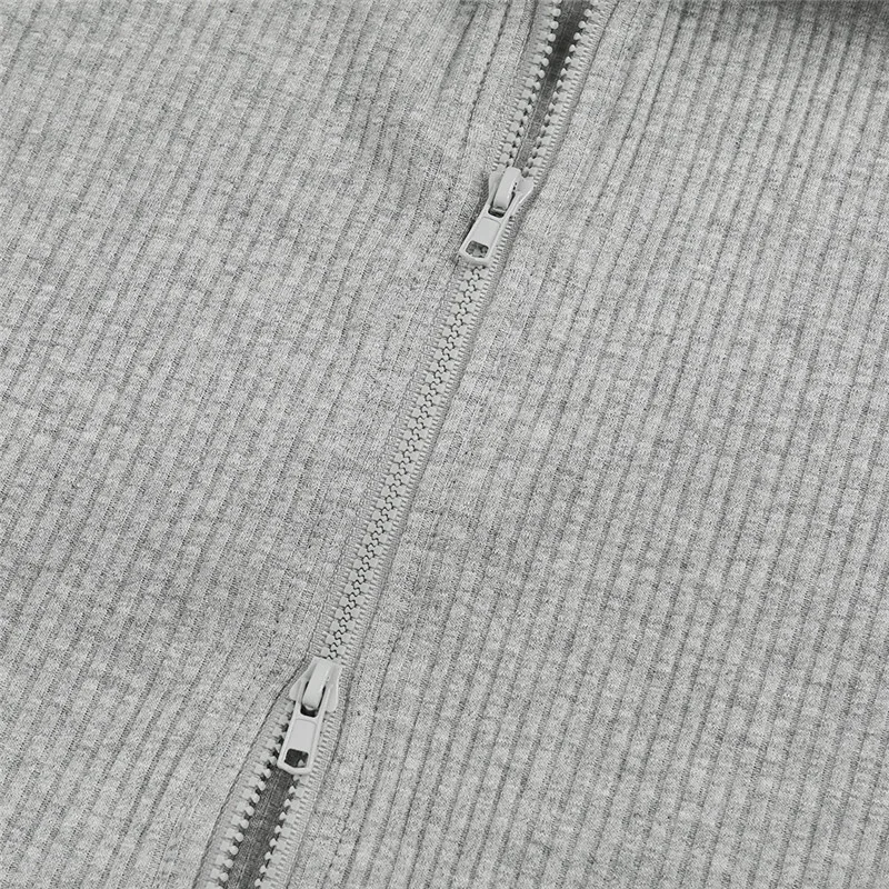 

Women T-shirt Spring Autumn Clothes Ribbed Knitted Long Sleeve Crop Tops Zipper Design Tee Sexy Female Slim Black White Tops