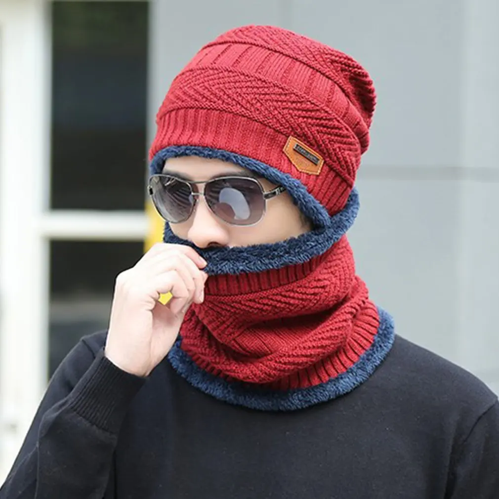 Новинка коралловые флисовые зимние шапочки шапки шарф для мужчин мягкая теплая