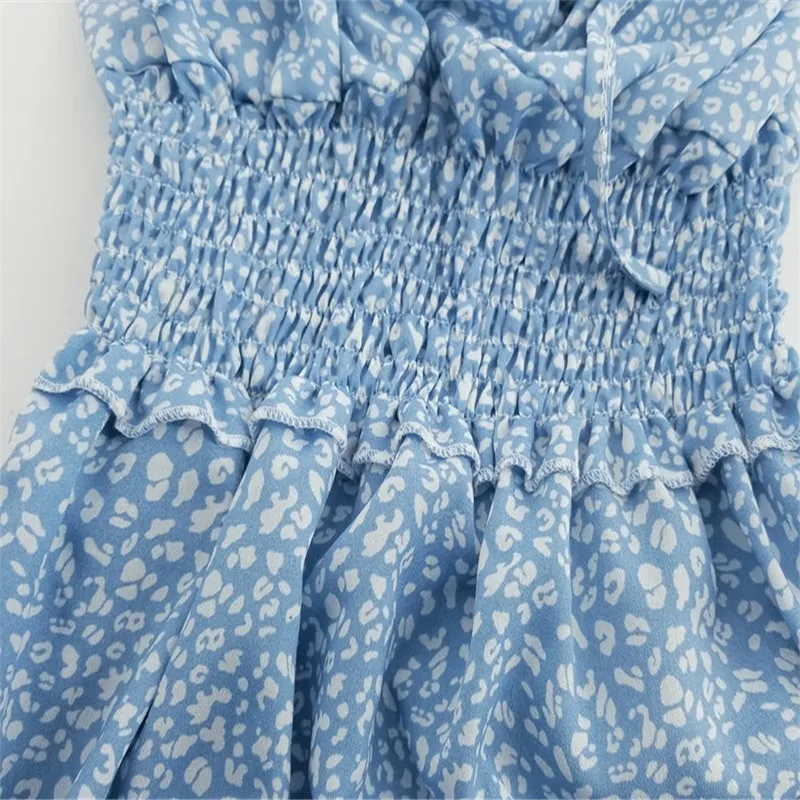 

Casual Womens Summer Flowers Mini Dress Ladies Square Collar Fitted Waist Sundress Holiday Fit and Flare Ruffled Women Dress