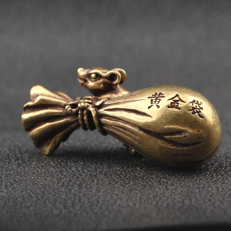 Feng Shui Ornaments Animal Statue Backpack Zodiac Gold Bag Lucky Rat Copper Handmade Miniature Figurines Vintage Home Decor | Дом и сад