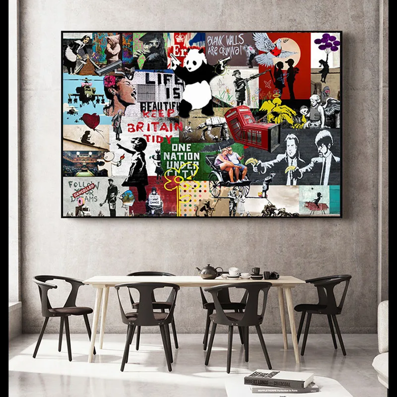 

Banksy Graffiti Collage Art Pop Canvas Painting Posters and Prints Cuadros Wall Art Picture for Living Room Home Decoration