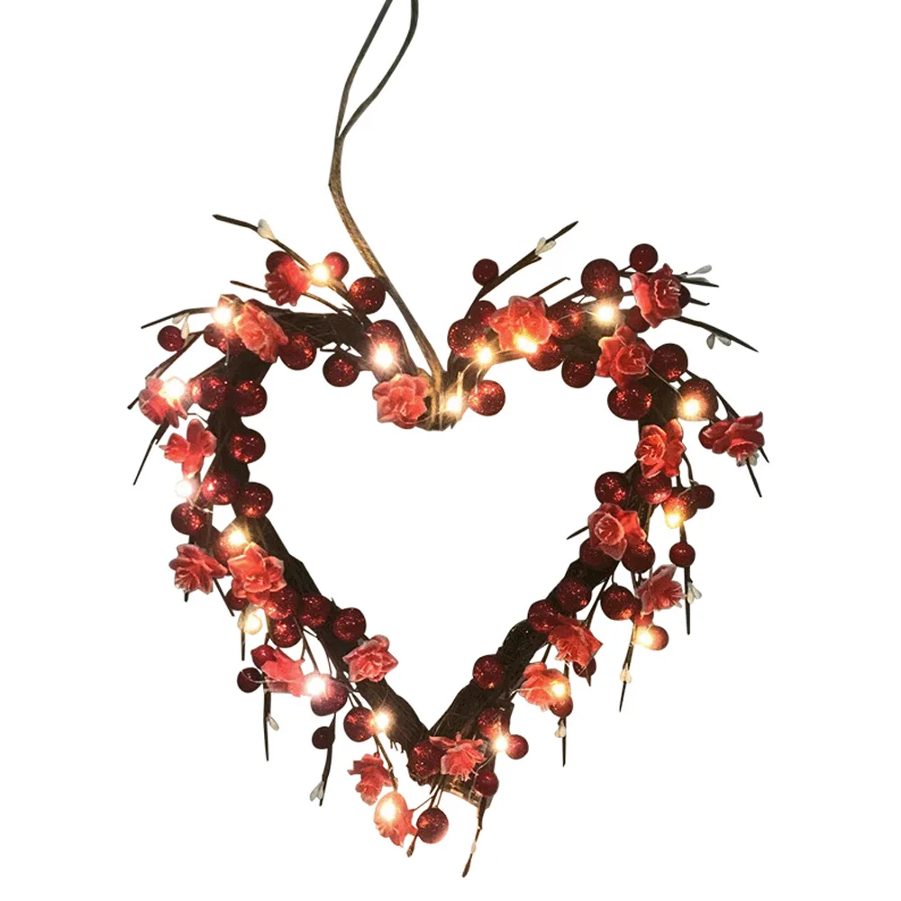 

Illuminated Valentine Wreath Heart-shaped Love Red rose Decoration Wreath Christmas Valentine's day Door Hanging wall Decoration