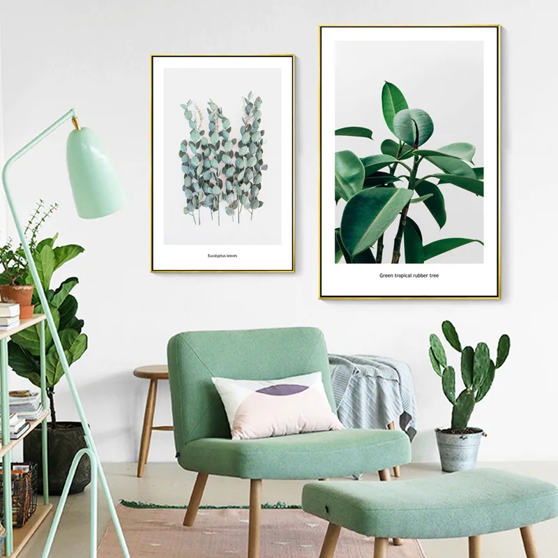 Скандинавская Минималистичная зеленая стена с листьями искусство резиновое