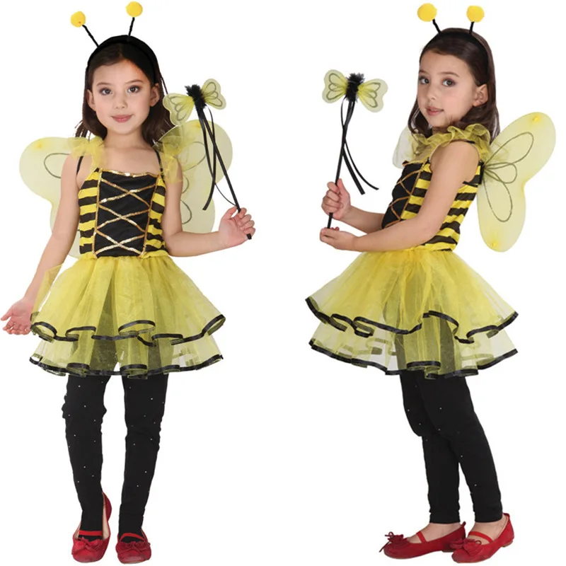 

Kids Girls Insect Bee Animals Dresses Wing Outfit Halloween Cosplay Costumes Masquerade Carnival Party Role Play Dress Up Suit