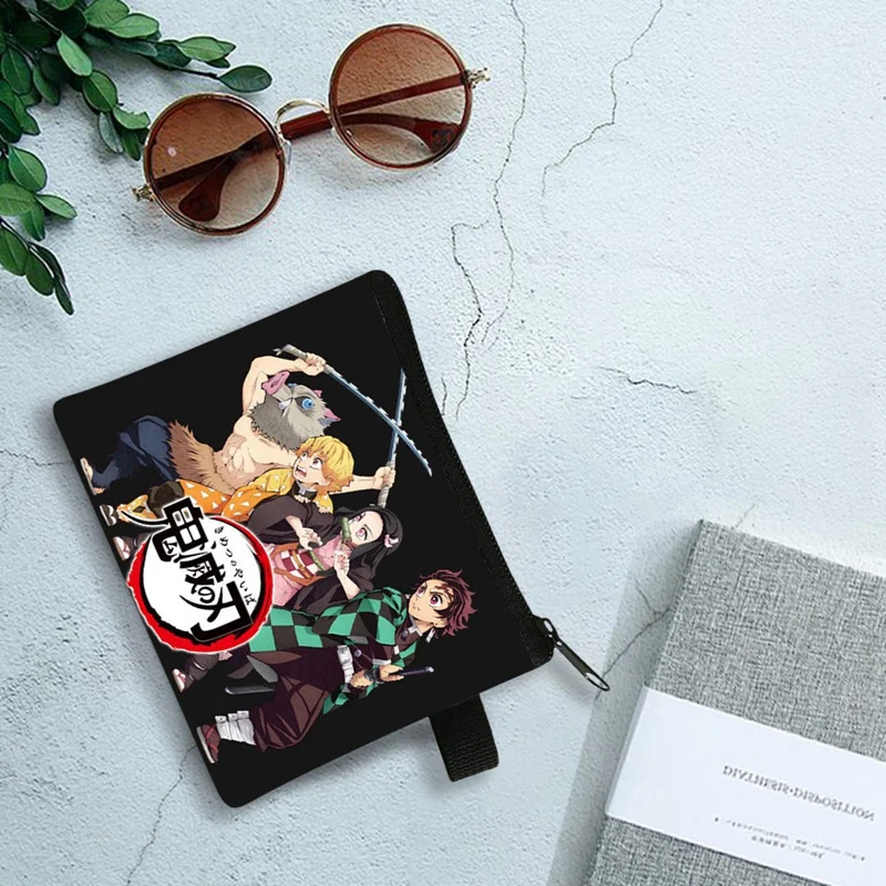 

Anime Demon Slayer Wallet woman Kamado Tanjirou Coin Purse Cartoon Storage Pouch Girl Card Keys Wallet USB Cable Headset Bag
