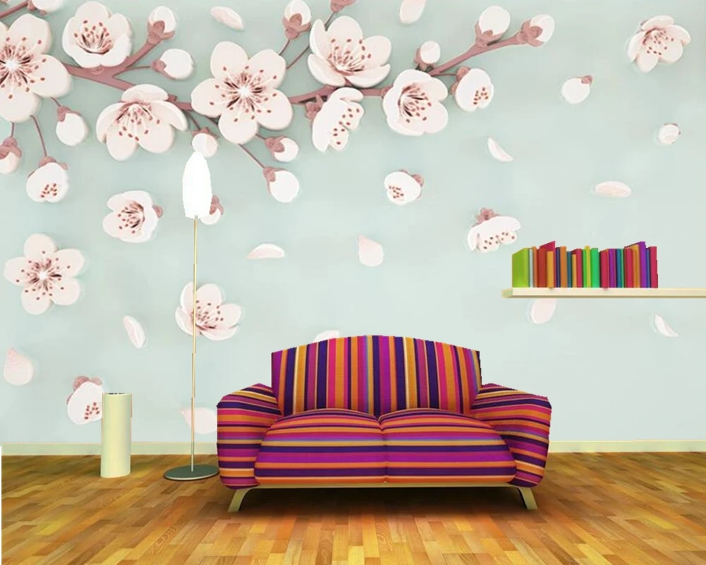 Рельефные обои с цветами вишни современные 3d сливы для гостиной телевизора
