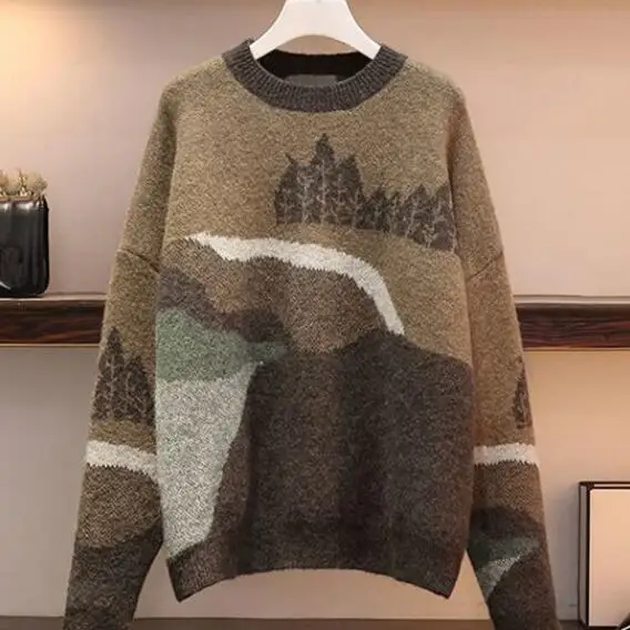 Пуловер NONSAR Свободный вязаный свитер с принтом женский осенне-зимний новый