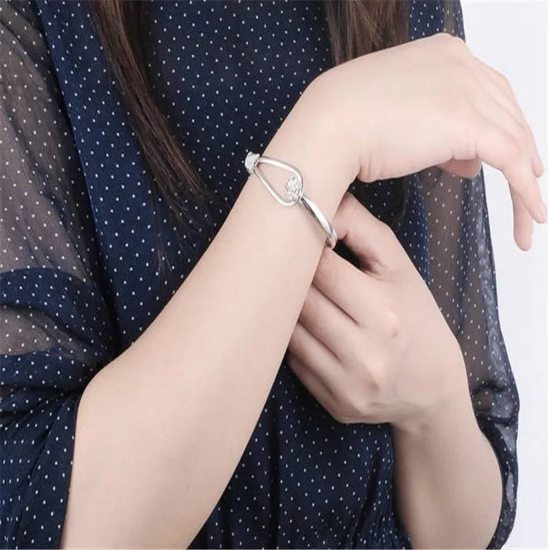 Корейский модный романтичный посеребренный Браслет-манжета с розовыми цветками