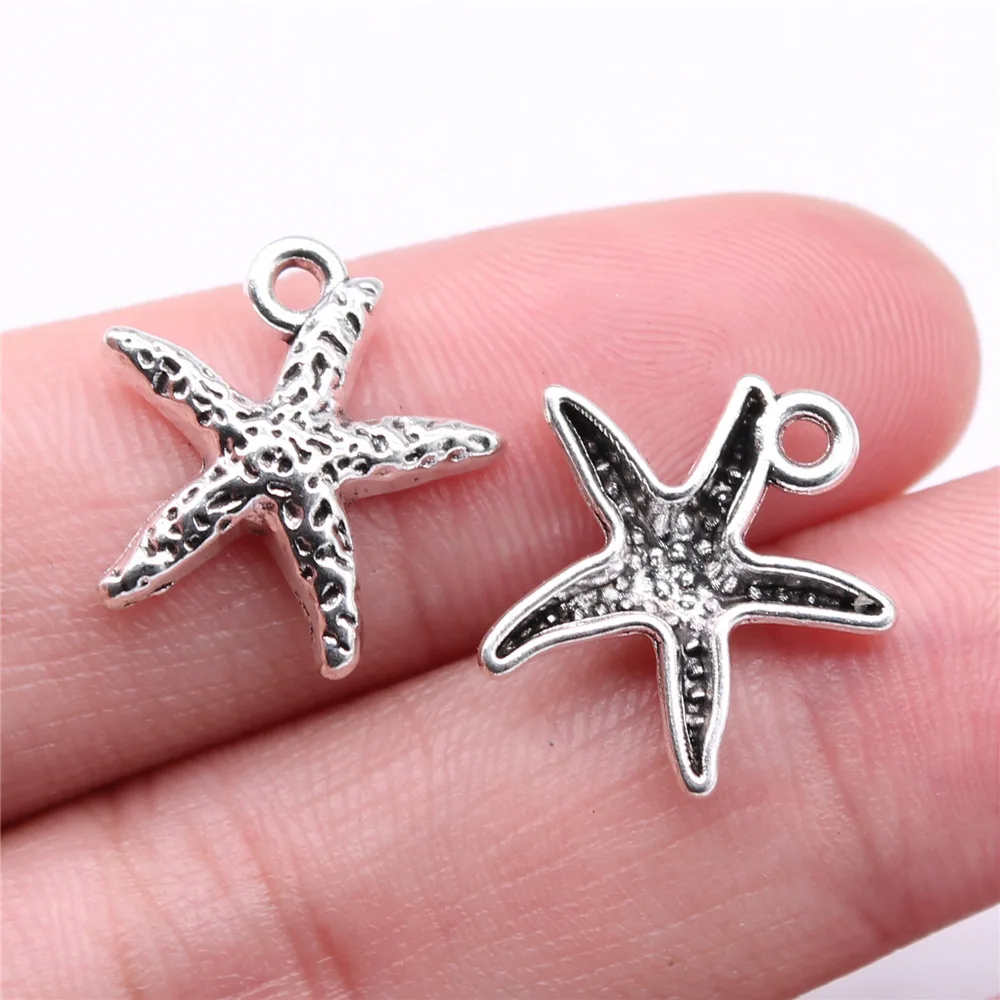 

20pcs 17x16mm Antique Silver Color Starfish Charms For Jewelry Making B16225